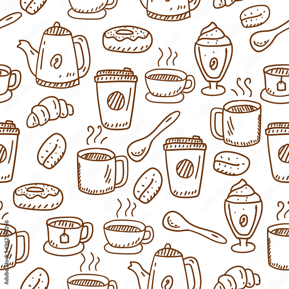 Seamless coffee doodle pattern with cute brown color suitable foe background or wallpaper 