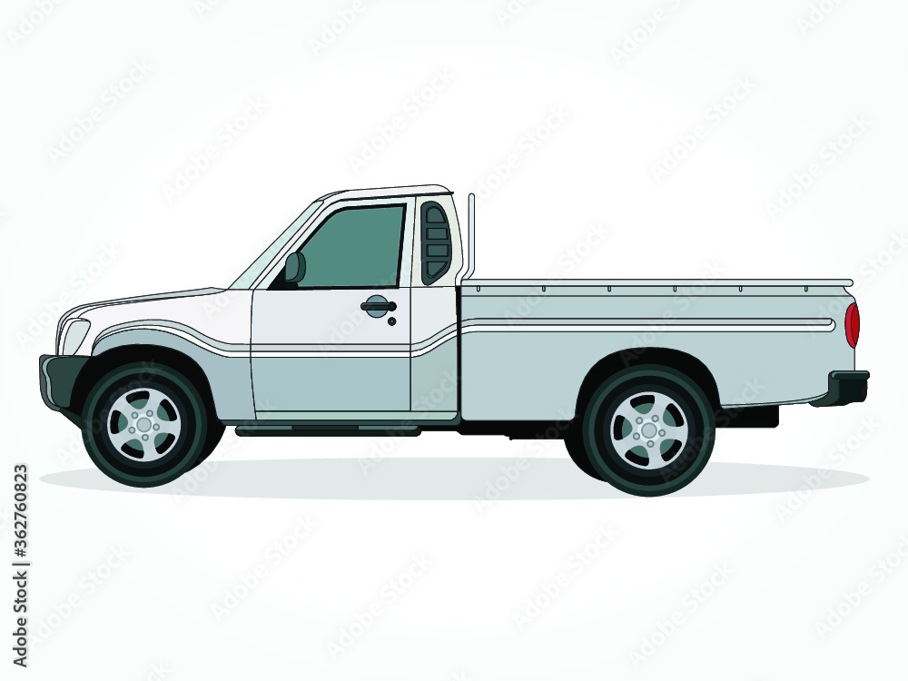 detailed body and rims of a flat colored truck cartoon vector illustration