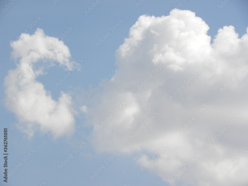 Elephant trunk shape on white clouds and blue sky Elephant trunk shape on white clouds and blue sky