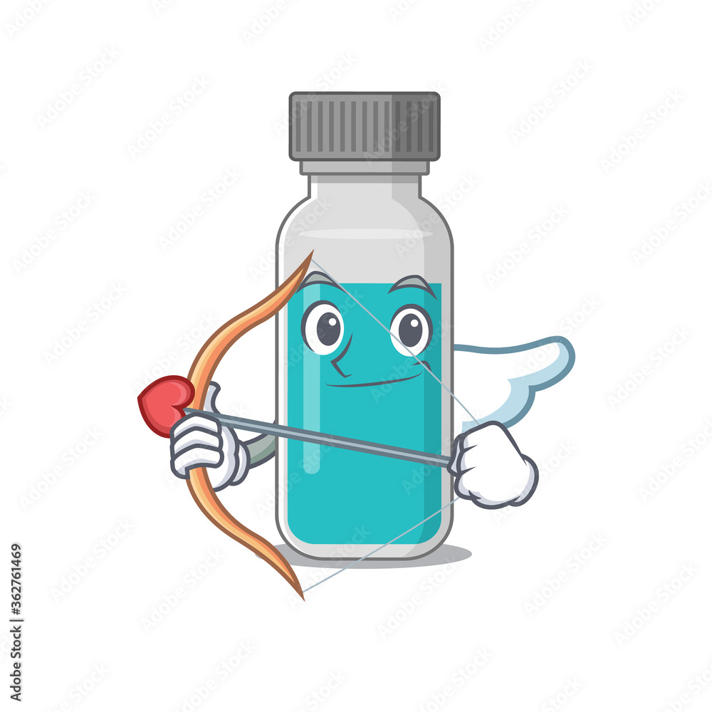 A lovable medical test bottle as a romantic cupid cartoon picture with arrow A lovable medical test bottle as a romantic cupid cartoon picture with arrow
