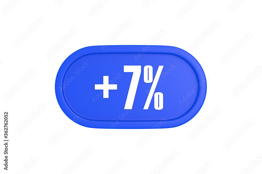 7 Percent increase 3d sign in blue color isolated on white background, 3d illustration. 7 Percent increase 3d sign in blue color isolated on white background, 3d illustration.