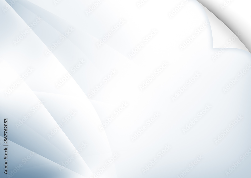 Abstract, simple and modern wavy lines with light blue hue on white background. Curled corner of paper. High resolution template, copy space. Abstract, simple and modern wavy lines with light blue hue on white background. Curled corner of paper. High resolution template, copy space.