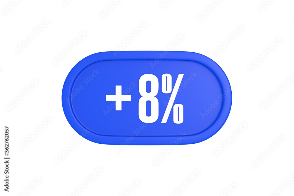 8 Percent increase 3d sign in blue color isolated on white background, 3d illustration. 8 Percent increase 3d sign in blue color isolated on white background, 3d illustration.