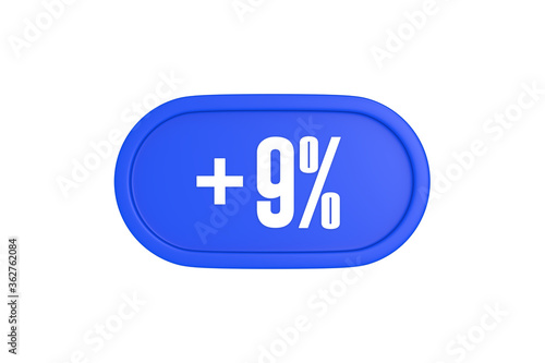 9 Percent increase 3d sign in blue color isolated on white background, 3d illustration.