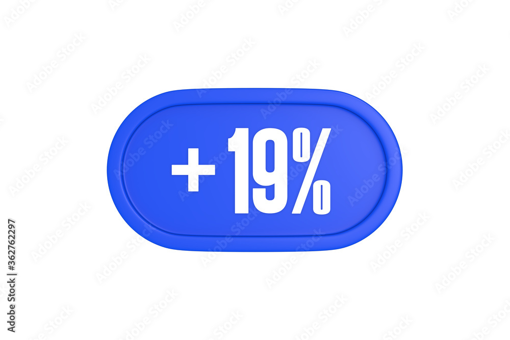 19 Percent increase 3d sign in blue color isolated on white background, 3d illustration. 19 Percent increase 3d sign in blue color isolated on white background, 3d illustration.