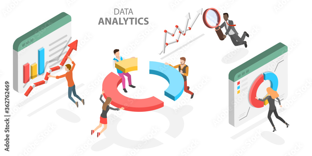 3D Isometric Flat Vector Concept of Business Statistics and Analytics, Audit Report, Company Performance Analysis, Teamwork and Brainstorming. 3D Isometric Flat Vector Concept of Business Statistics and Analytics, Audit Report, Company Performance Analysis, Teamwork and Brainstorming.