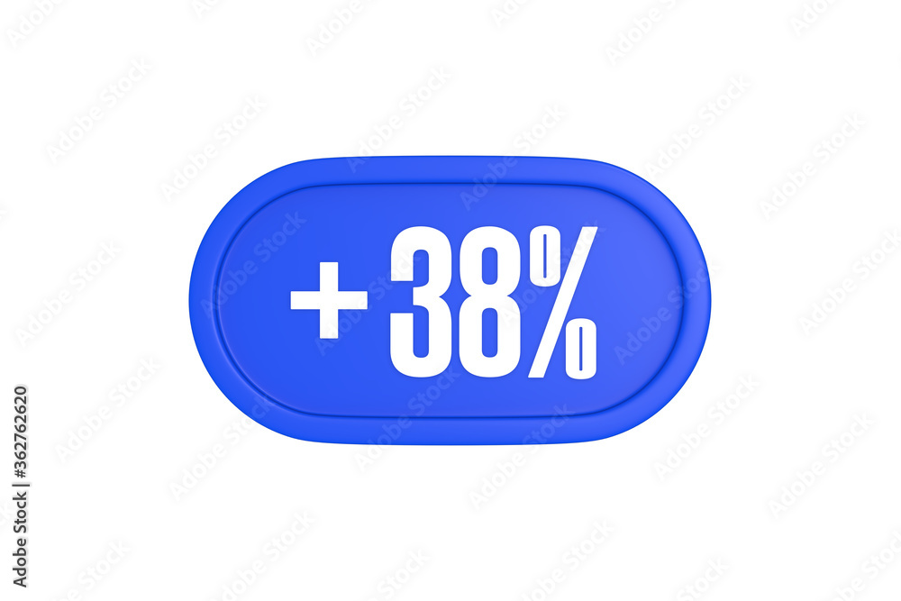 38 Percent increase 3d sign in blue color isolated on white background, 3d illustration. 38 Percent increase 3d sign in blue color isolated on white background, 3d illustration.