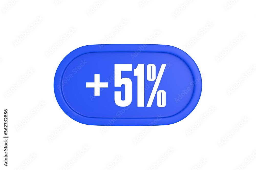 51 Percent increase 3d sign in blue color isolated on white background, 3d illustration. 51 Percent increase 3d sign in blue color isolated on white background, 3d illustration.