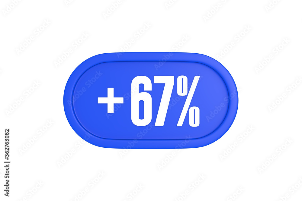 67 Percent increase 3d sign in blue color isolated on white background, 3d illustration. 67 Percent increase 3d sign in blue color isolated on white background, 3d illustration.