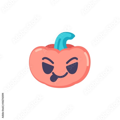Pumpkin emoticon stuck out tongue flat icon, vector sign, pumpkin face savoring food emoji colorful pictogram isolated on white. Symbol, logo illustration. Flat style design