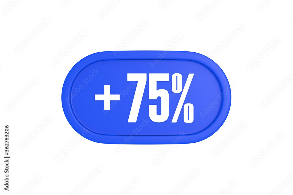 75 Percent increase 3d sign in blue color isolated on white background, 3d illustration. 75 Percent increase 3d sign in blue color isolated on white background, 3d illustration.