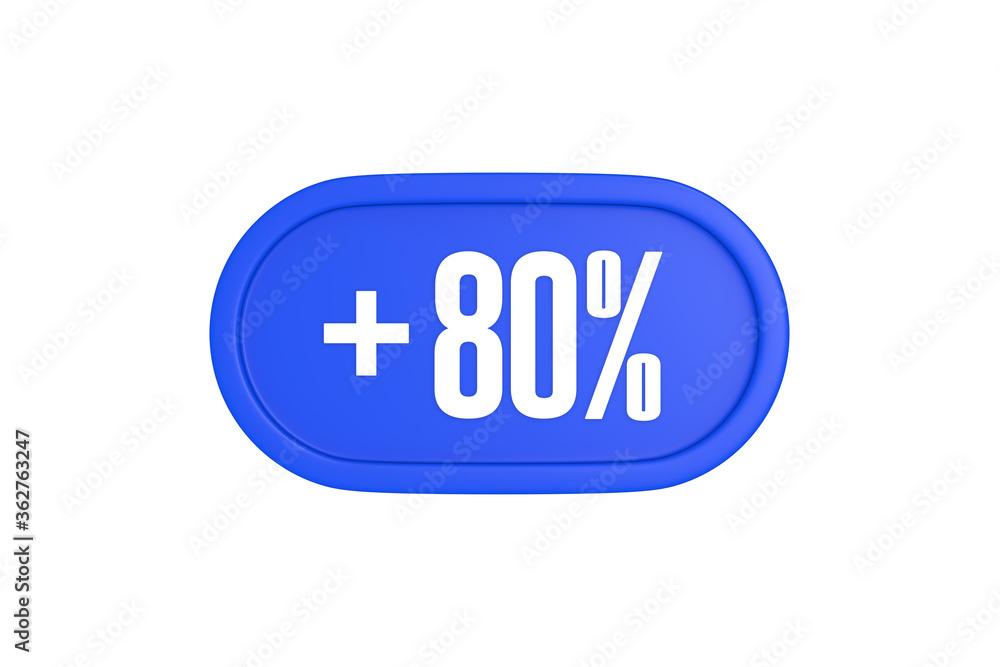 80 Percent increase 3d sign in blue color isolated on white background, 3d illustration. 80 Percent increase 3d sign in blue color isolated on white background, 3d illustration.