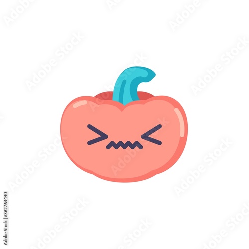 Annoyed pumpkin emoticon flat icon, vector sign, Confounded pumpkin face emoji colorful pictogram isolated on white. Symbol, logo illustration. Flat style design