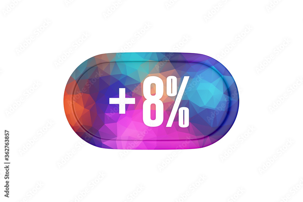 8 Percent increase 3d sign in multicolor isolated on white background, 3d illustration. 8 Percent increase 3d sign in multicolor isolated on white background, 3d illustration.