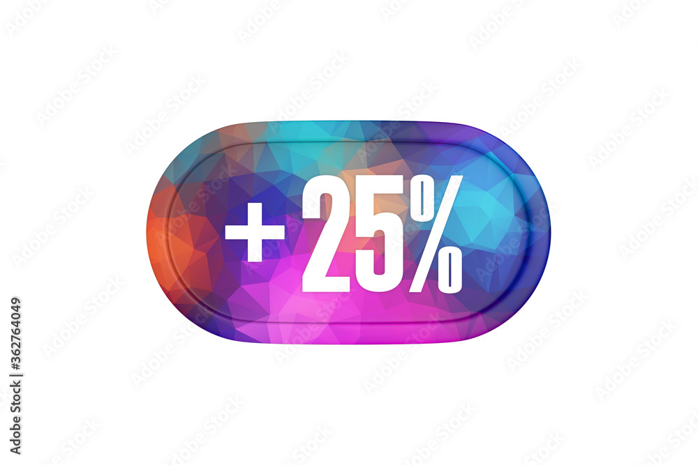 25 Percent increase 3d sign in multicolor isolated on white background, 3d illustration. 25 Percent increase 3d sign in multicolor isolated on white background, 3d illustration.