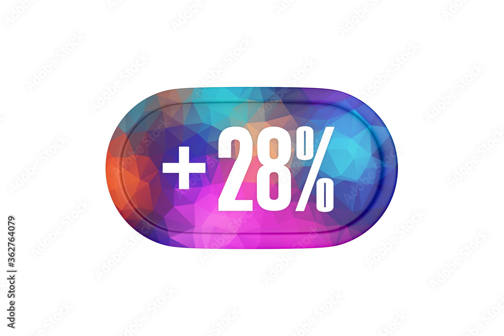 28 Percent increase 3d sign in multicolor isolated on white background, 3d illustration. 28 Percent increase 3d sign in multicolor isolated on white background, 3d illustration.