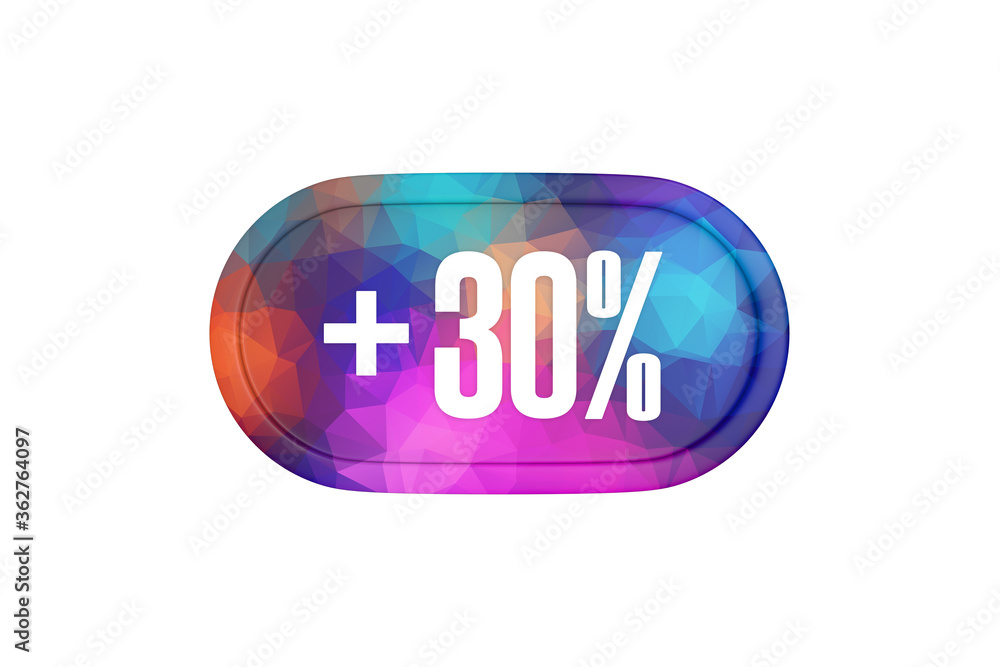 30 Percent increase 3d sign in multicolor isolated on white background, 3d illustration. 30 Percent increase 3d sign in multicolor isolated on white background, 3d illustration.