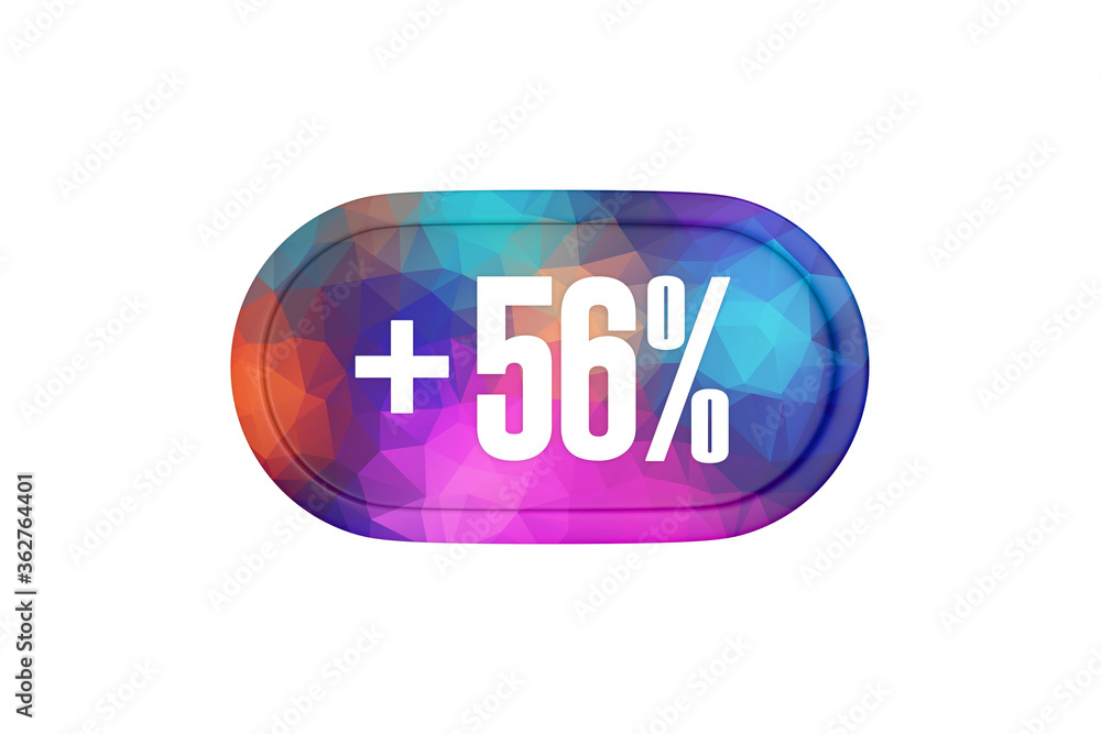 56 Percent increase 3d sign in multicolor isolated on white background, 3d illustration. 56 Percent increase 3d sign in multicolor isolated on white background, 3d illustration.