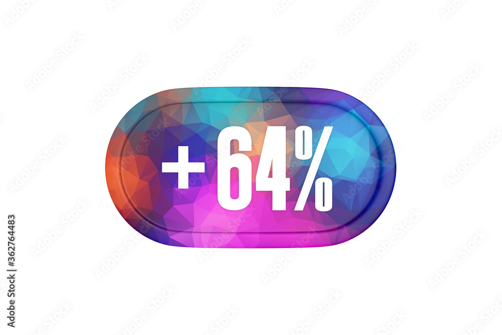 64 Percent increase 3d sign in multicolor isolated on white background, 3d illustration. 64 Percent increase 3d sign in multicolor isolated on white background, 3d illustration.