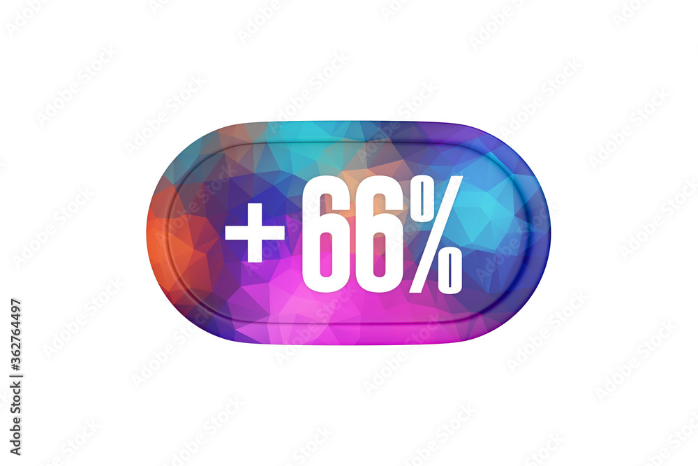 66 Percent increase 3d sign in multicolor isolated on white background, 3d illustration. 66 Percent increase 3d sign in multicolor isolated on white background, 3d illustration.