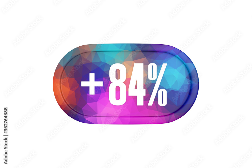 84 Percent increase 3d sign in multicolor isolated on white background, 3d illustration. 84 Percent increase 3d sign in multicolor isolated on white background, 3d illustration.