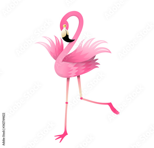 Pink Flamingo cartoon for kids, cute and childish 3d design, happy smiling beautiful bird. Fun watercolor style vector animals cartoon for children.
