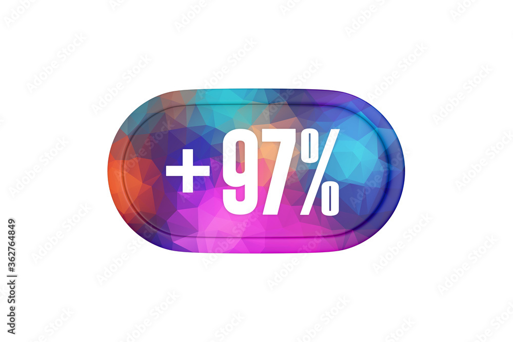 97 Percent increase 3d sign in multicolor isolated on white background, 3d illustration. 97 Percent increase 3d sign in multicolor isolated on white background, 3d illustration.