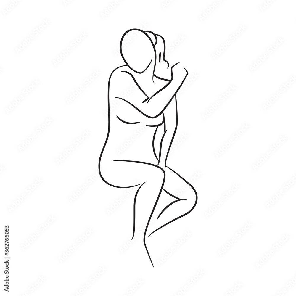 hand drawn sketch line beauty woman body, fashion model on white background hand drawn sketch line beauty woman body, fashion model on white background