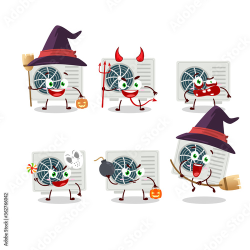 Halloween expression emoticons with cartoon character of air conditioner