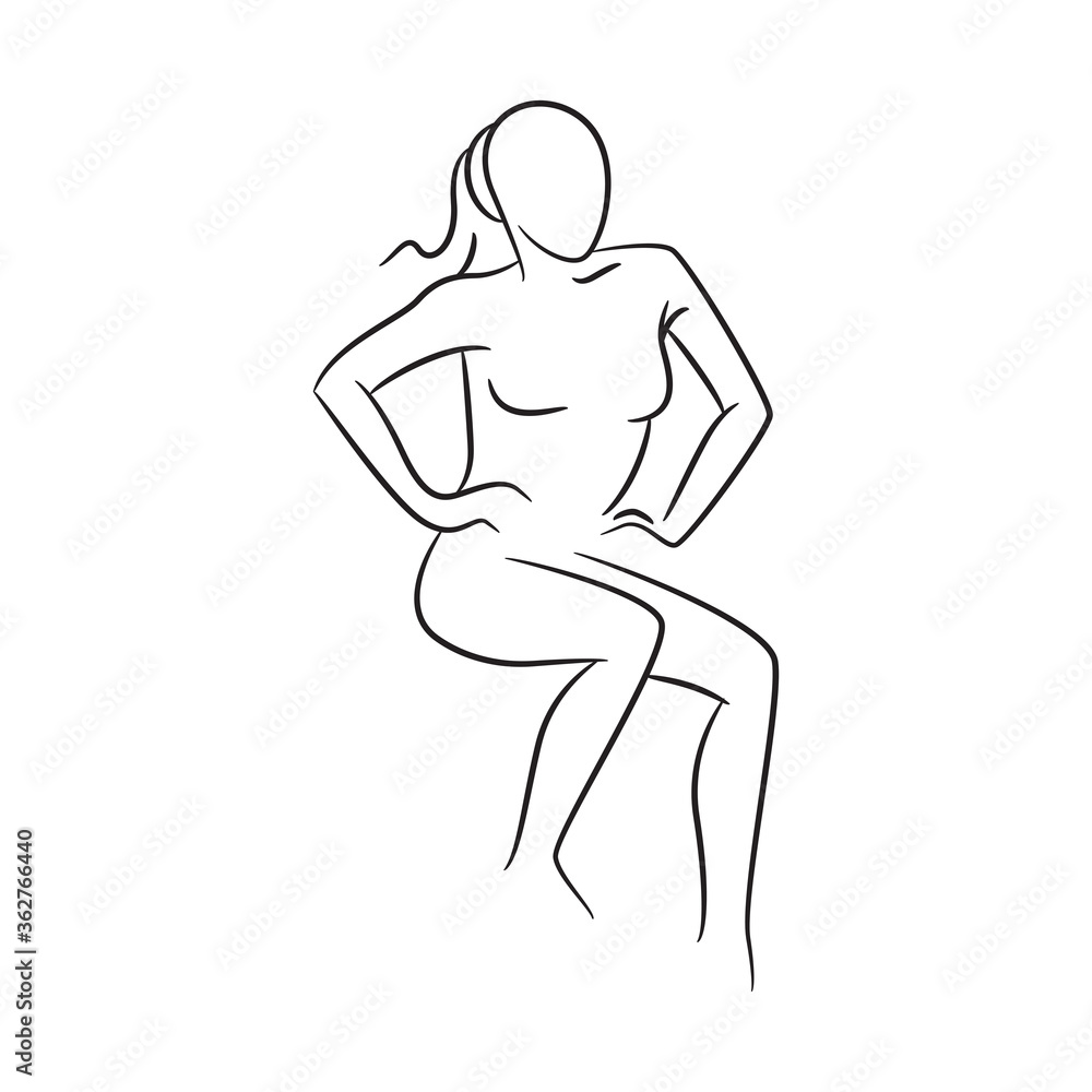 hand drawn sketch line beauty woman body, fashion model on white background hand drawn sketch line beauty woman body, fashion model on white background