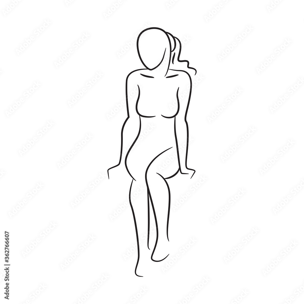 hand drawn sketch line beauty woman body, fashion model on white background hand drawn sketch line beauty woman body, fashion model on white background