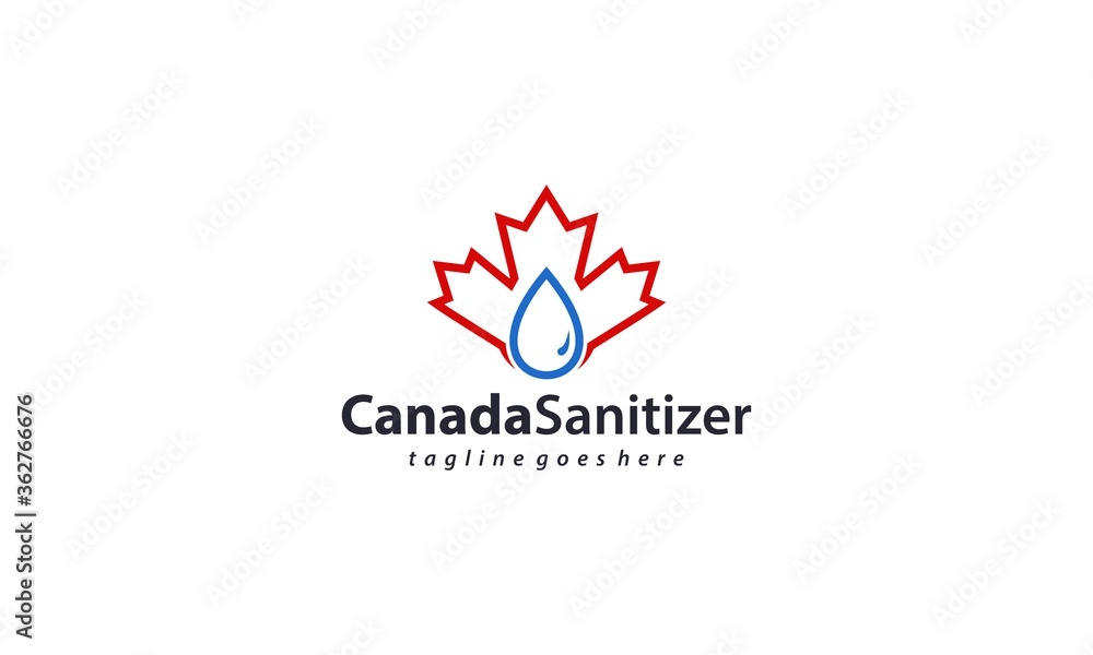 Canada hand sanitizer label with water drop, shield and Canada design vector editable. Protection campaign or measure from coronavirus or COVID 19 protection logo.