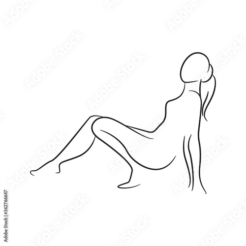 hand drawn sketch line beauty woman body  fashion model on white background