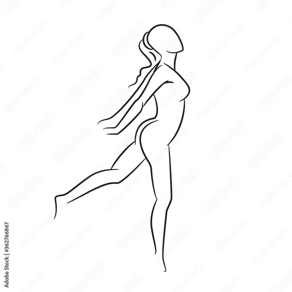 hand drawn sketch line beauty woman body, fashion model on white background hand drawn sketch line beauty woman body, fashion model on white background