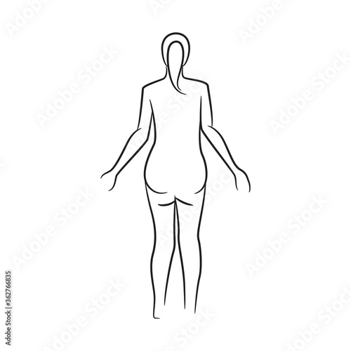 hand drawn sketch line beauty woman body, fashion model on white background