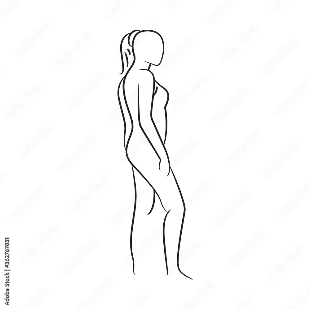 hand drawn sketch line beauty woman body, fashion model on white background hand drawn sketch line beauty woman body, fashion model on white background