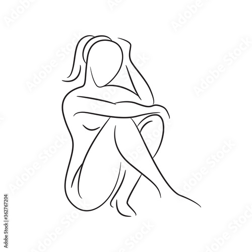 hand drawn sketch line beauty woman body, fashion model on white background