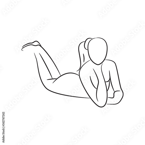 hand drawn sketch line beauty woman body, fashion model on white background