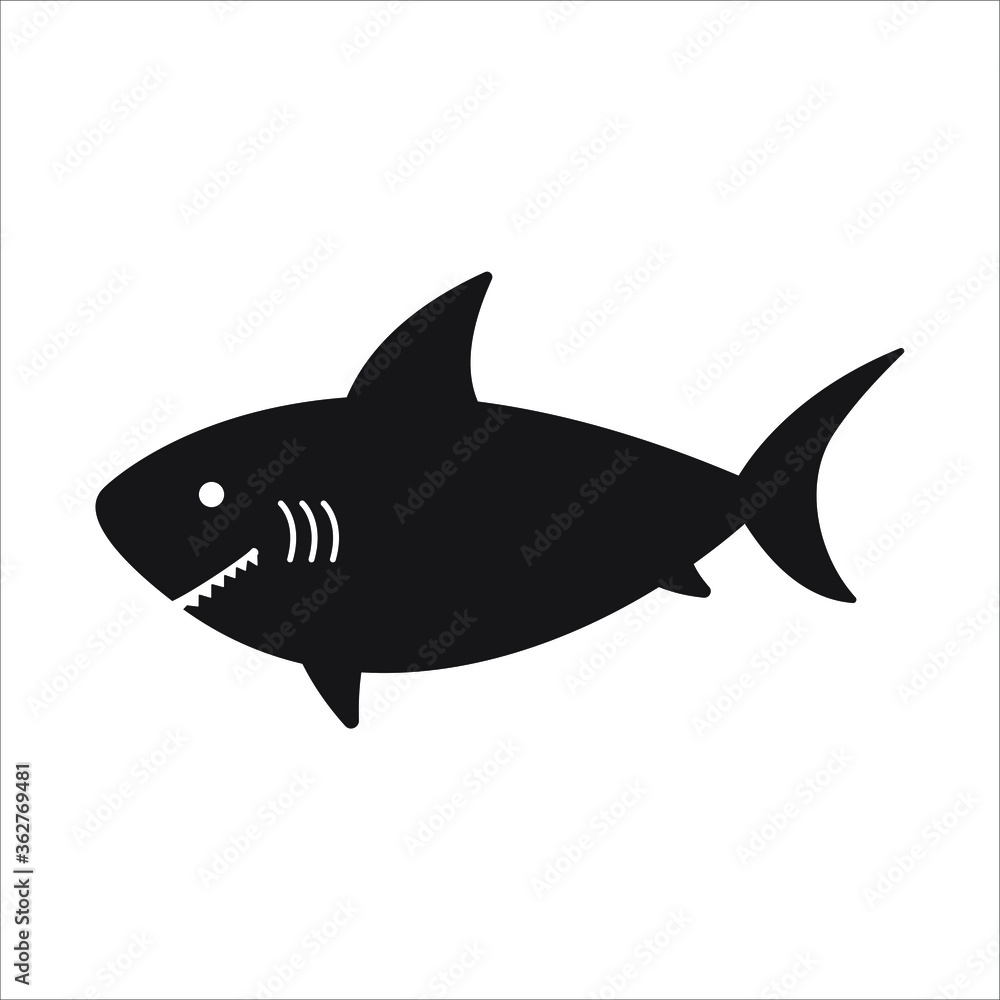 Obraz premium Shark silhouette, shark icon, fish icon. isolated sign symbol