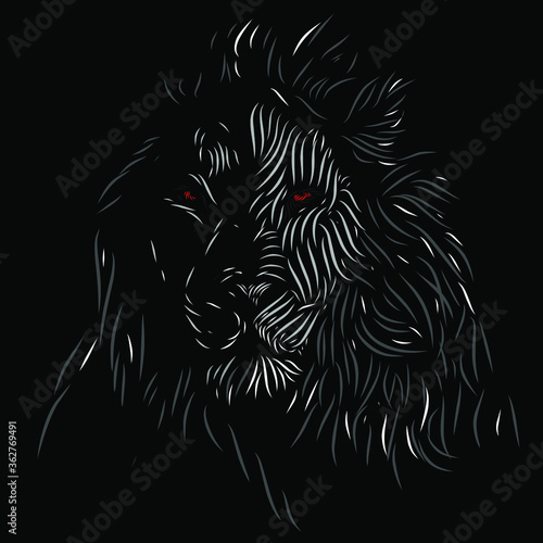 The golden lion king of the jungle head face silhouette line pop art potrait logo colorful design with dark background