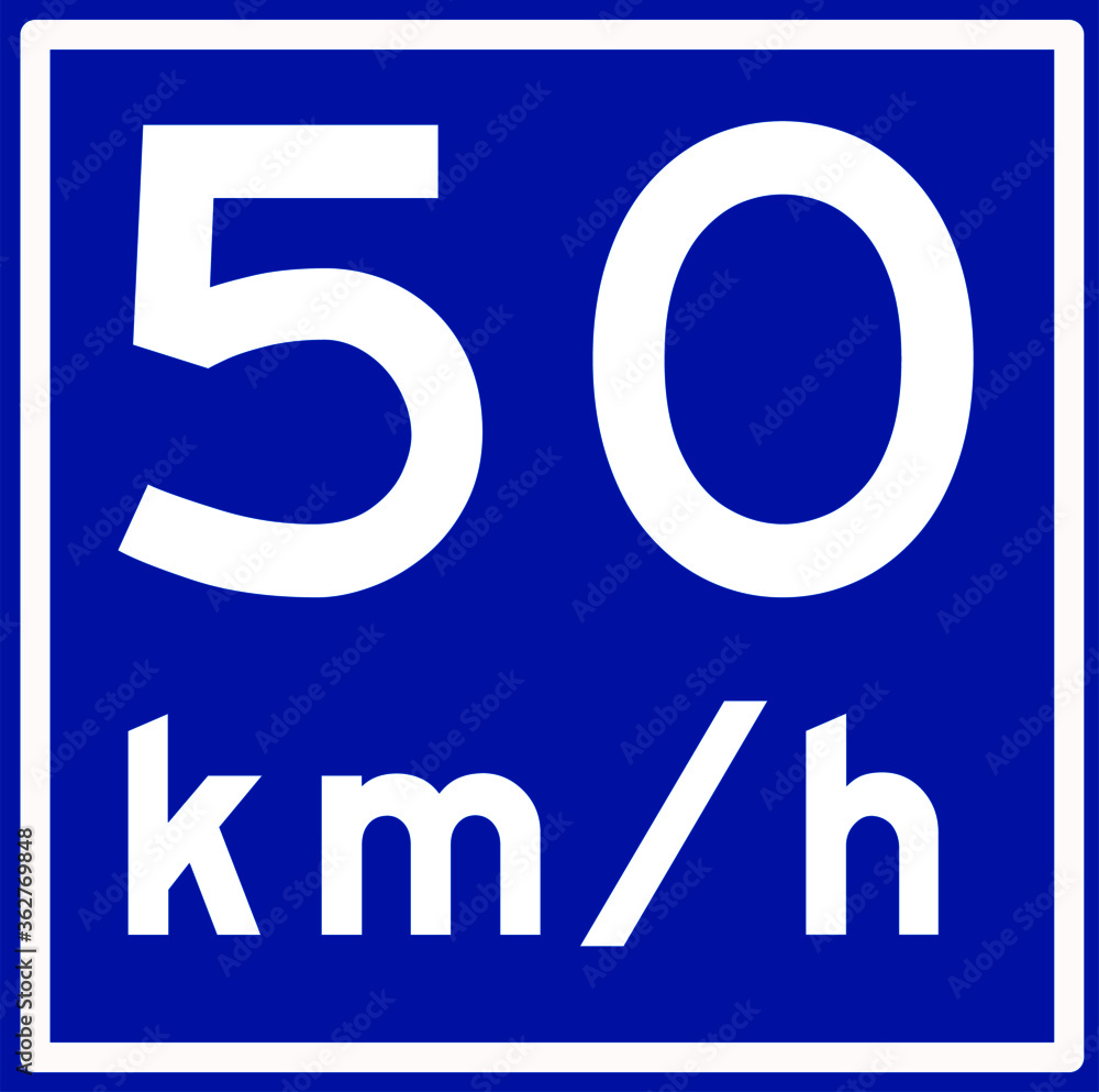 Blue White traffic sign with the adviced max speed 50 Blue White traffic sign with the adviced max speed 50