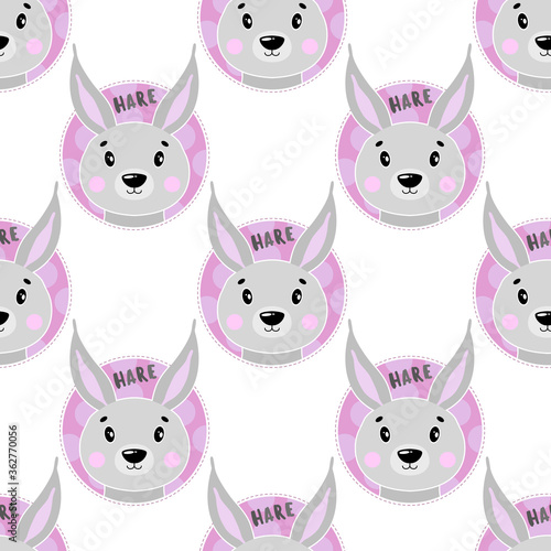 Seamless pattern animal hare face. Funny head muzzle
