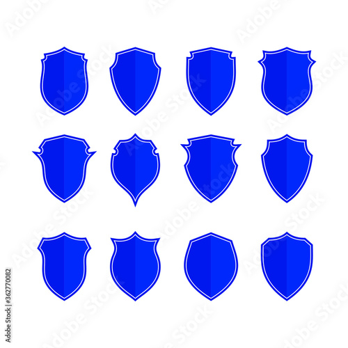 set of shield vector. Police badge shape. Vector military shield silhouettes. Security, football patches isolated on white background. Illustration shield shape protection, blue shield collections.