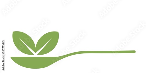 
Leaves on a spoon. Microgreen. Silhouette composition on a white background. There is a place for text. Design element. Vector illustration.