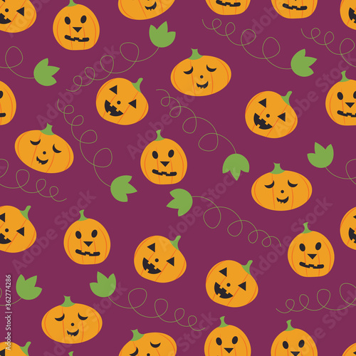 seamless pattern of pumpkin heads. halloween background for print. Vector illustration in flat and doodle style. 