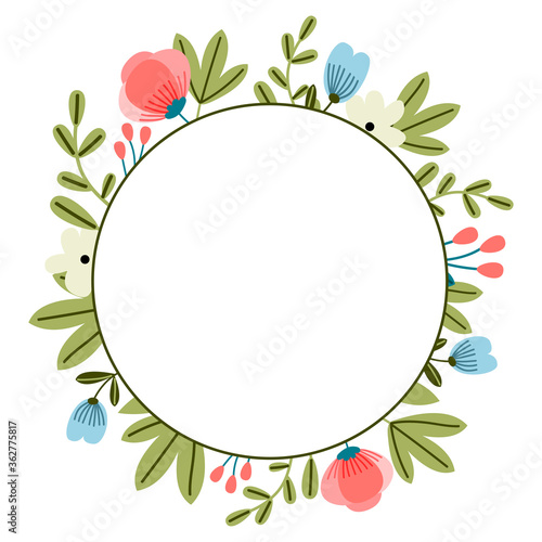 frame with flowers and leaves