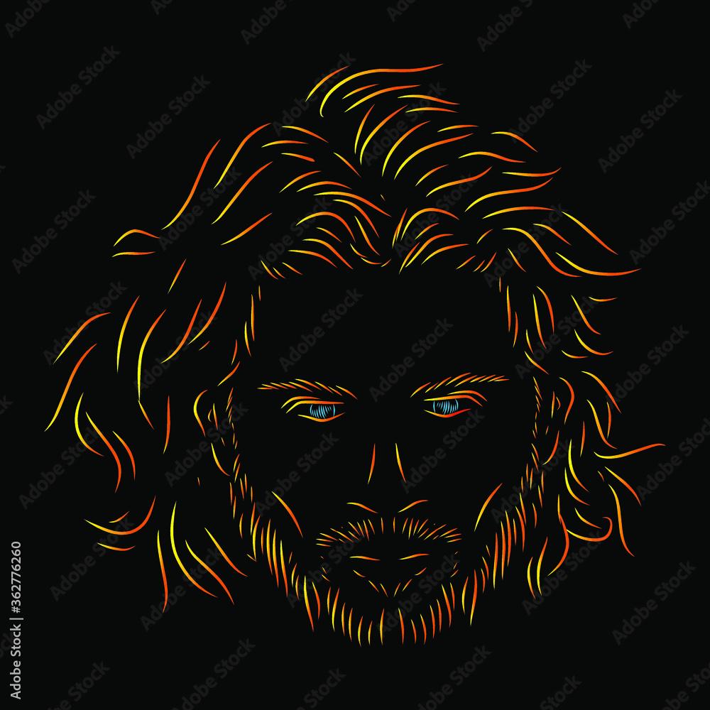 the cool man line pop art potrait logo colorful design with dark background. Isolated black background for t-shirt, poster, clothing, merch, apparel, badge design