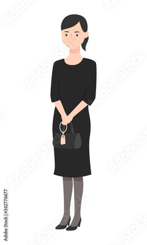 夏用の喪服を着た女性のイラスト。