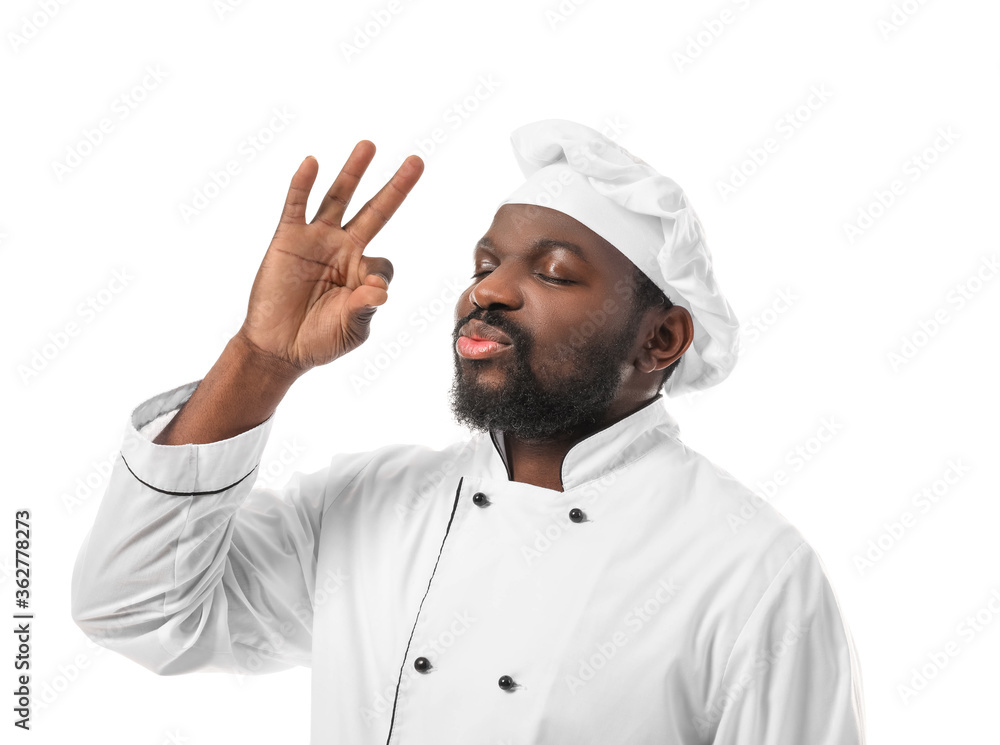 Male African-American chef on white background Male African-American chef on white background