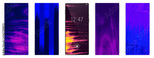 Smartphone wallpapers set. Grunge backgrounds. Smartphone vector mockup. Trendy colors.